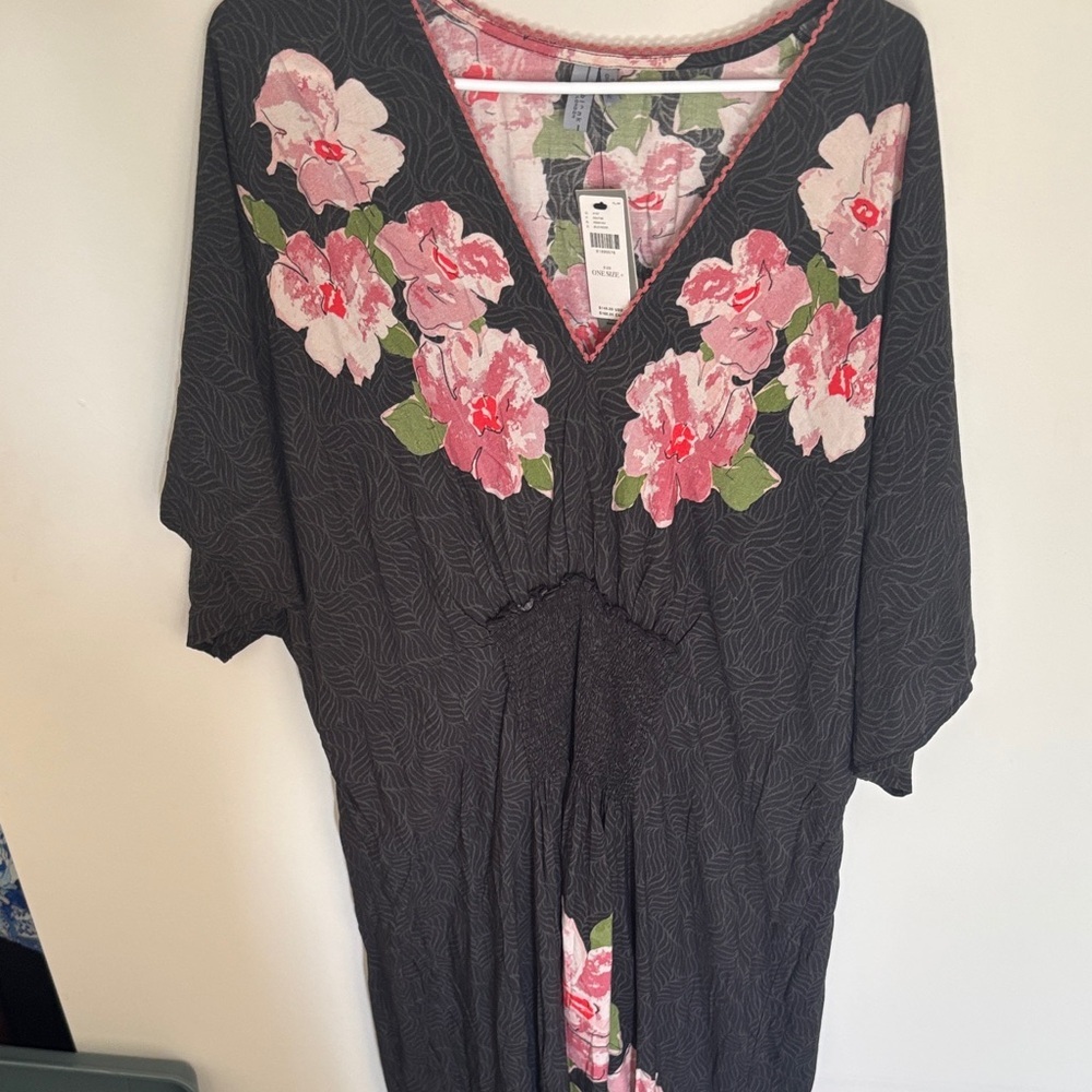 Anthropologie Black Floral Kimono Dress - Picture 2 of 10